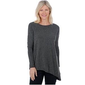 Diane GILMAN Angled Hem Bateau Neck Top Long Sleeve Tee Black Blouse